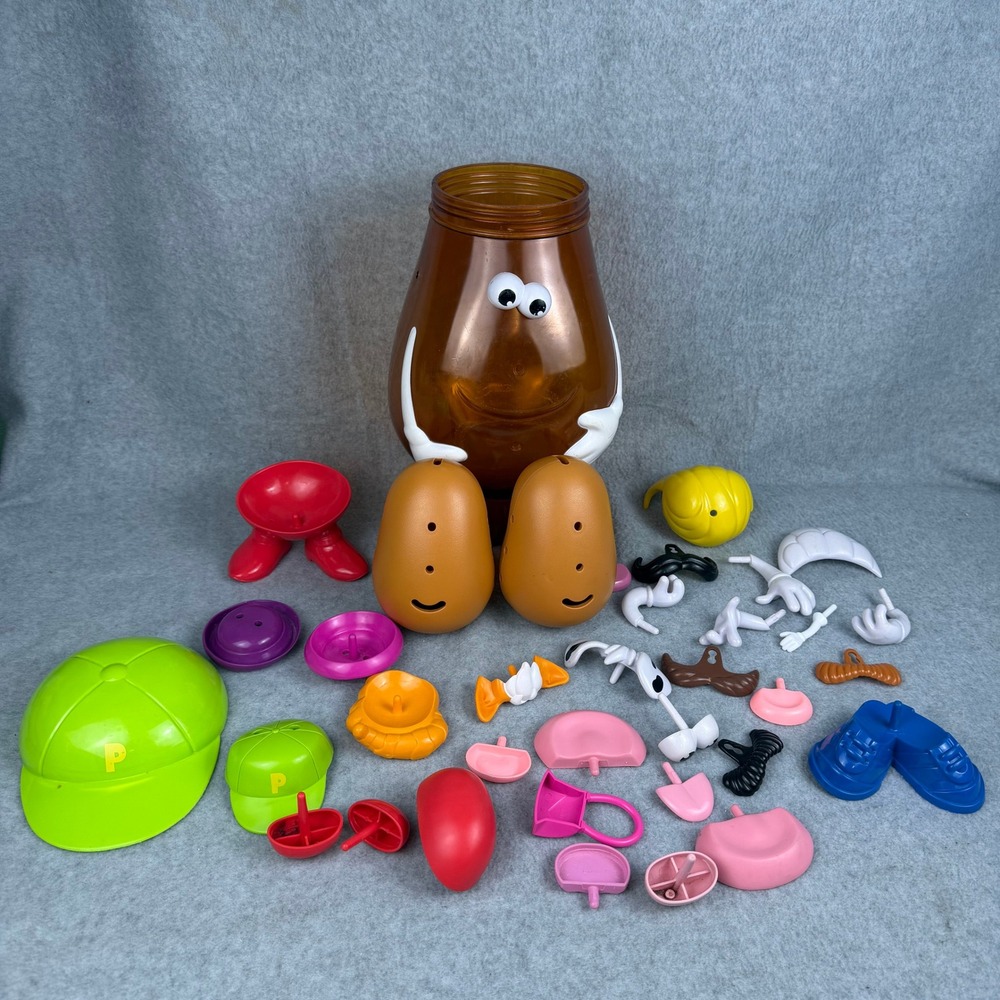 Vtg Hasbro Mr. Potato Head Kids Large Spud Container 30+ Pieces Accessory Set